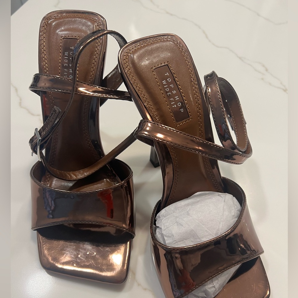 Topshop Metallic Brown Strappy Heels